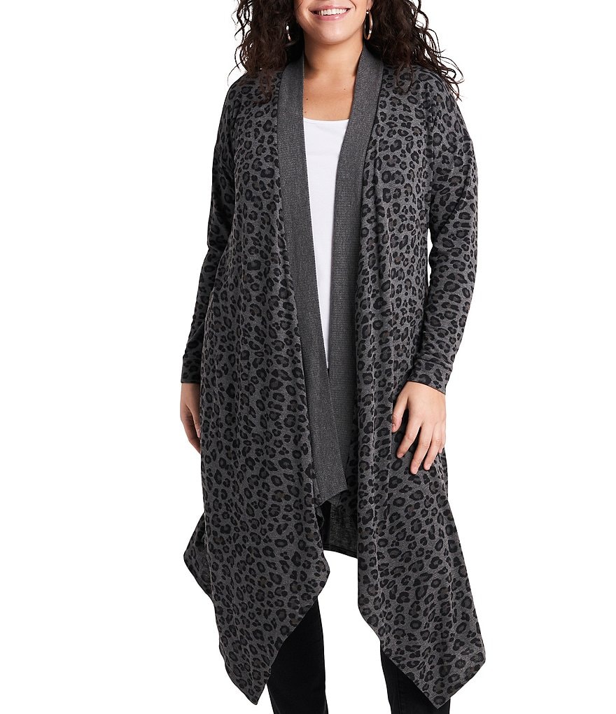 Ruby Rd. Plus Size Ombre Striped 3/4 Sleeve Button Front Long Cardigan