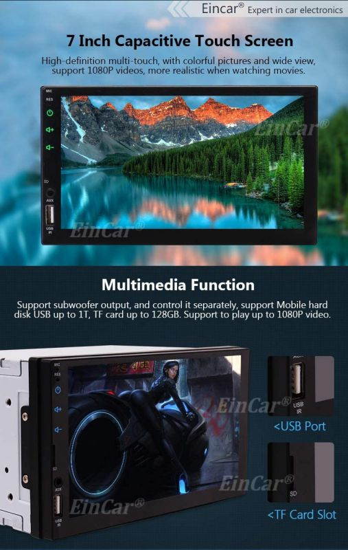 EINCAR 7" Android Head Unit Quad Core HD Capacitive Touch Screen Double 2 Din Car Radio Support Bluetooth 1080P Mirrorlink Auto GPS Navigation Stereo System PC Tablet Reverse Camera OBD WIFI 4G USB