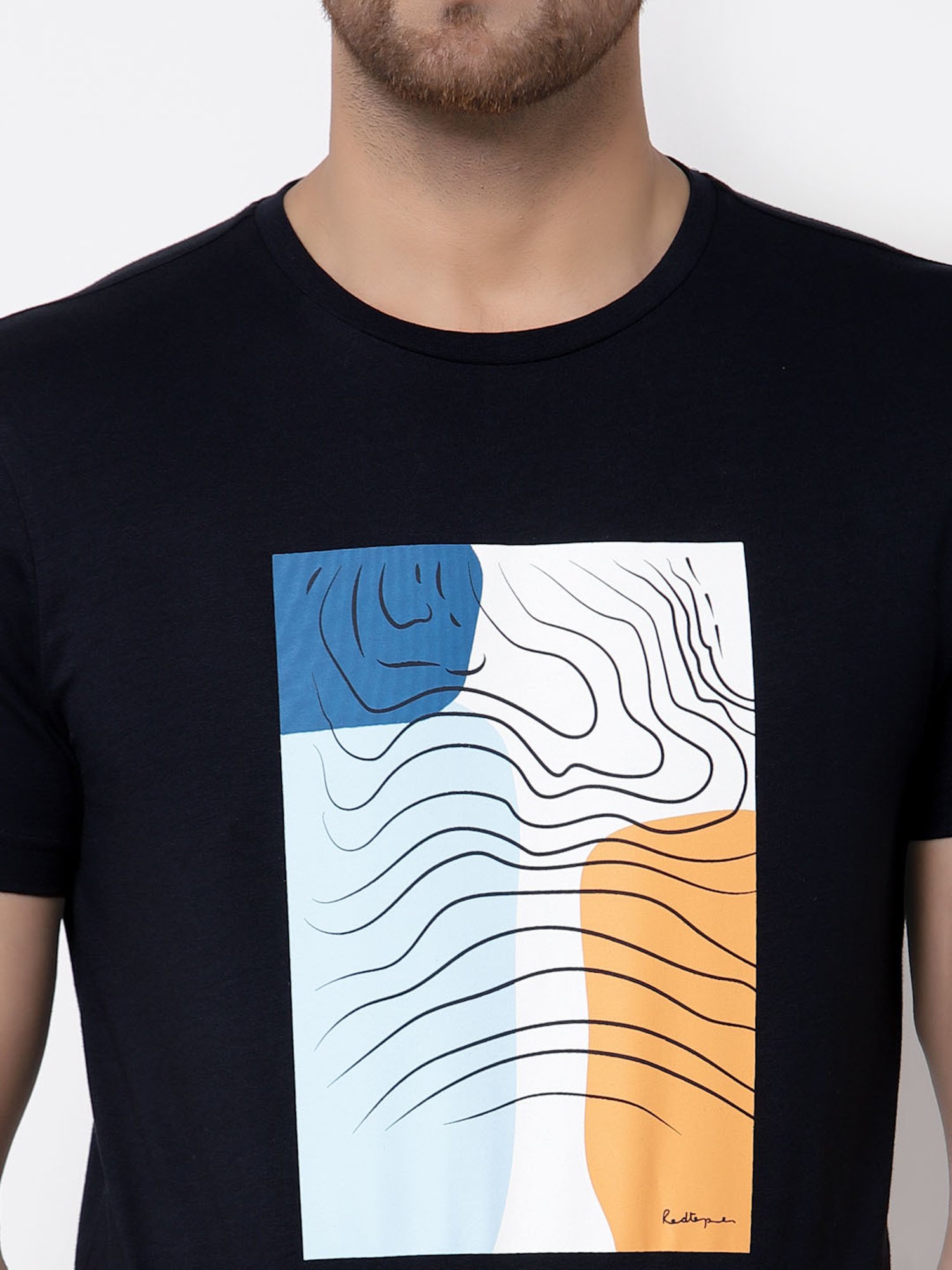 Red Tape Navy Cotton Regular Fit Printed T-Shirt