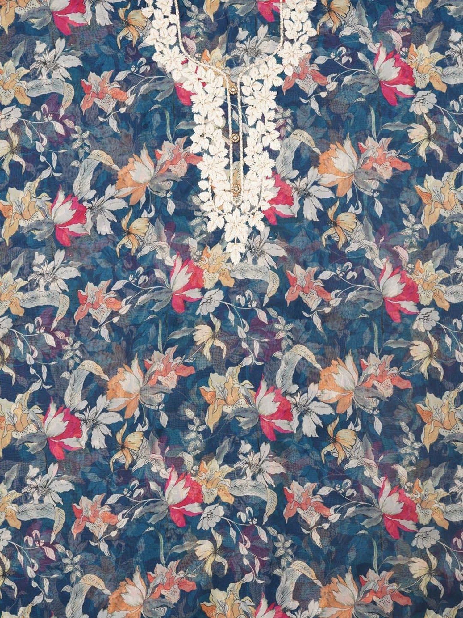 Jaipur Kurti Navy Embroidered Unstitched Dress Material