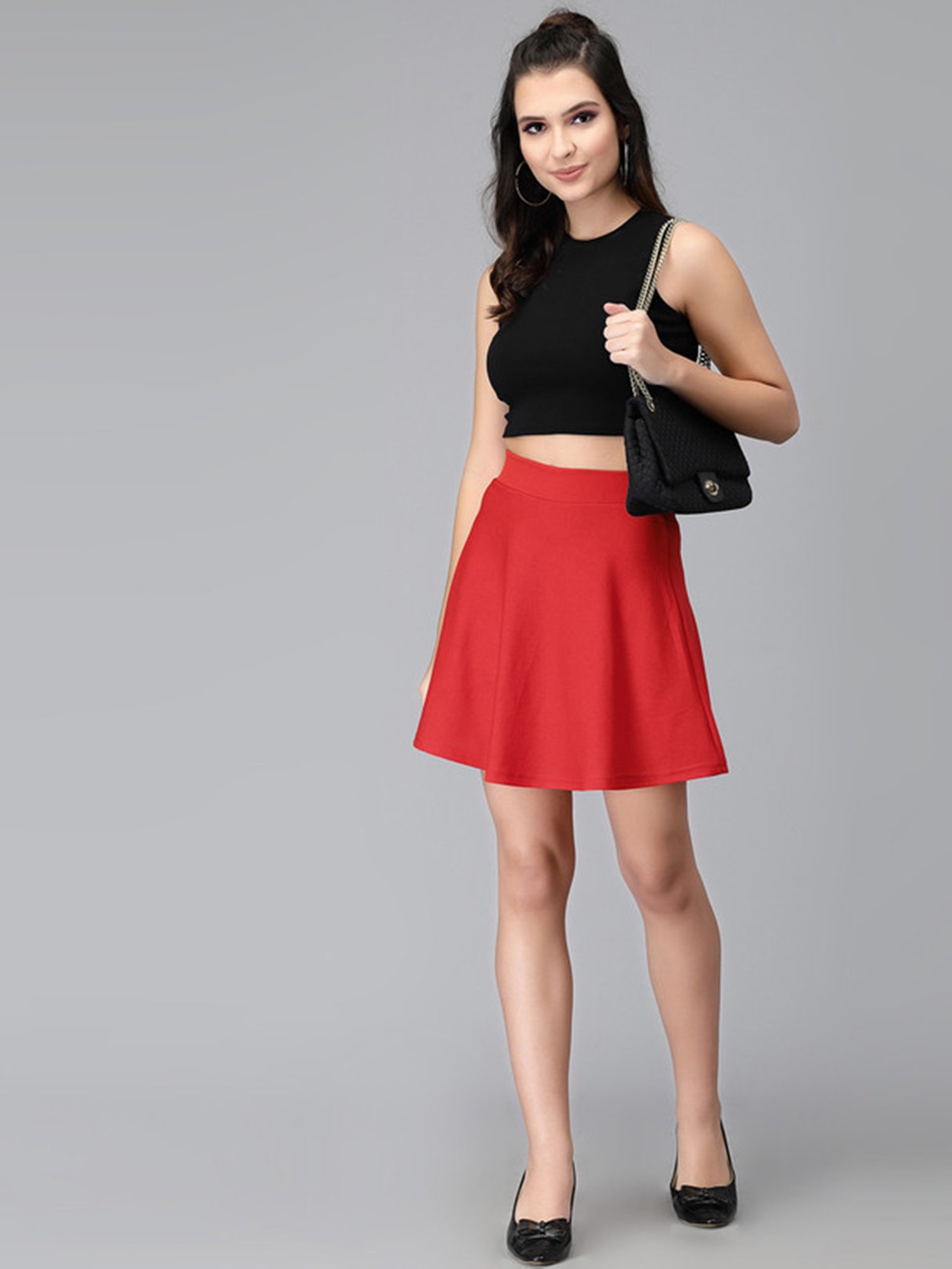 SELVIA Red Above Knee Skirt
