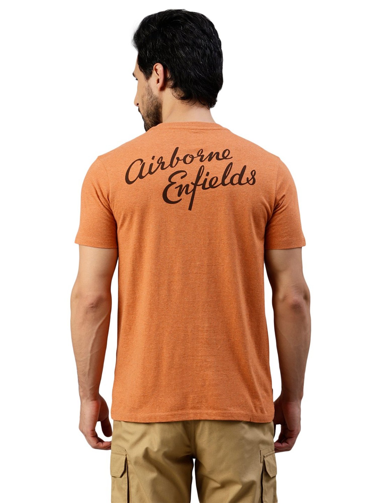 Royal Enfield Trail Master Orange Melange Regular Fit Printed Crew T-Shirt