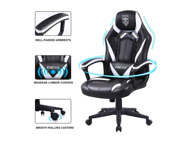 Vonesse Green Gaming Chair, Gaming Desk Chair for Teens, Computer Chair with Massage, High Back Home Office Desk Chairs, Big and Tall Gamer Chair, Computer Desk Chair, Game Chair for Kids (Green)
