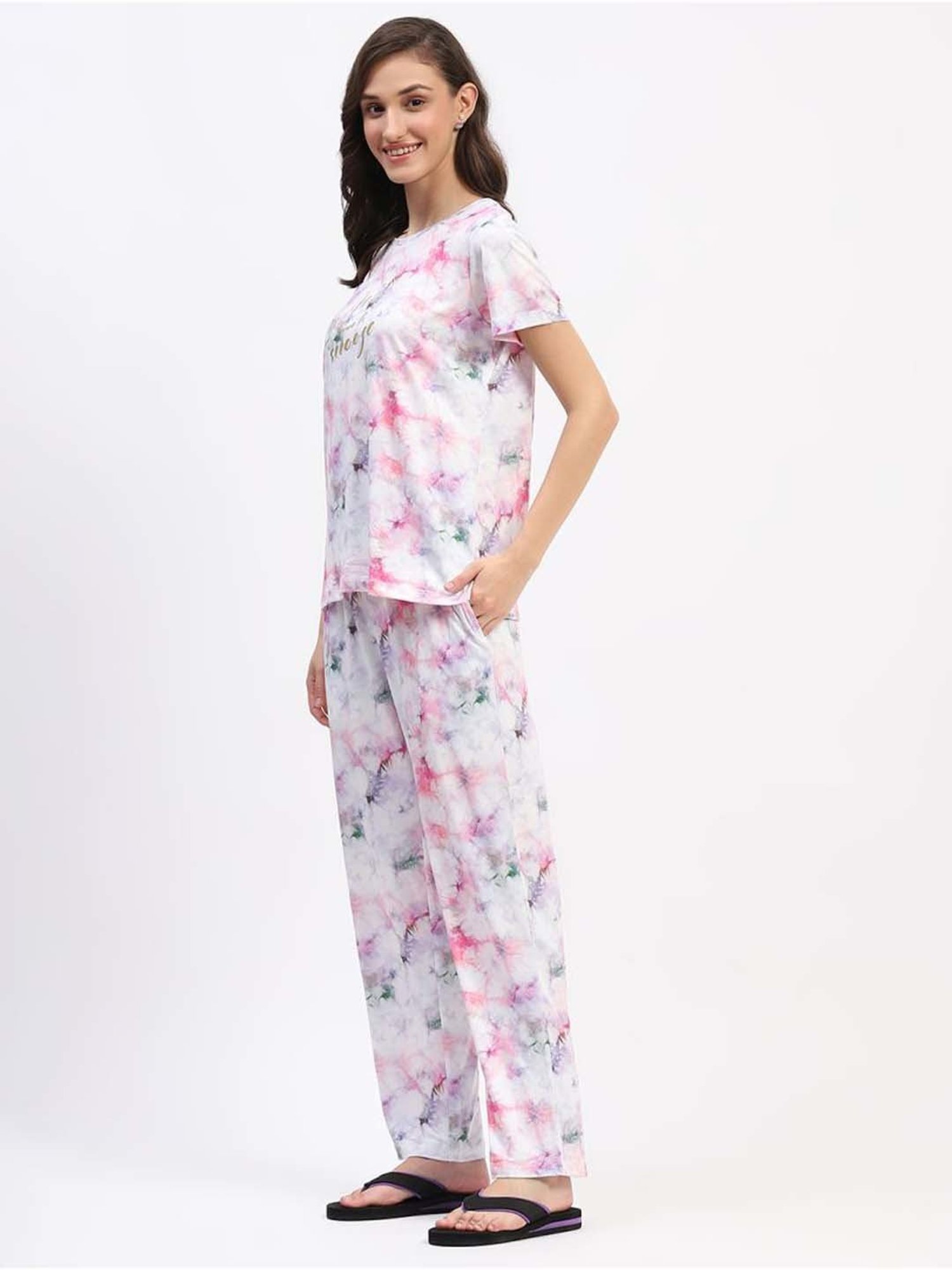 MADAME M Secret Pink Printed T-Shirt Pyjamas Set