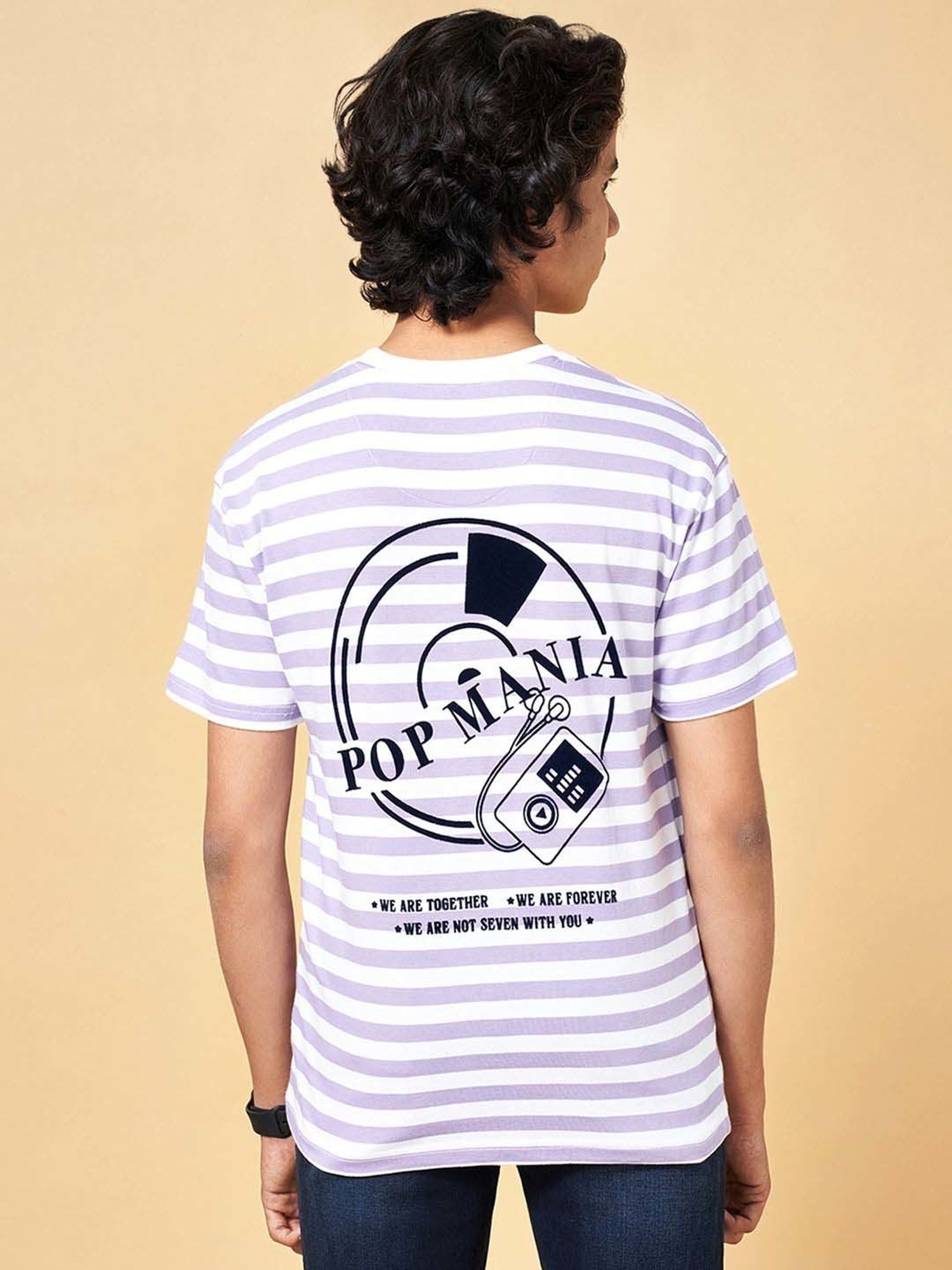 Coolsters by Pantaloons Kids White & Purple Cotton Striped T-Shirt