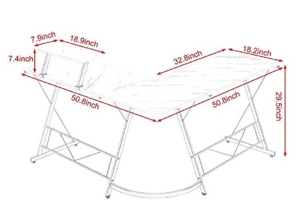 Corner Wood L-Shape Computer Workstation Desk 3 Piece Adjustable Two-way Shelf Set up to 3 Monitors