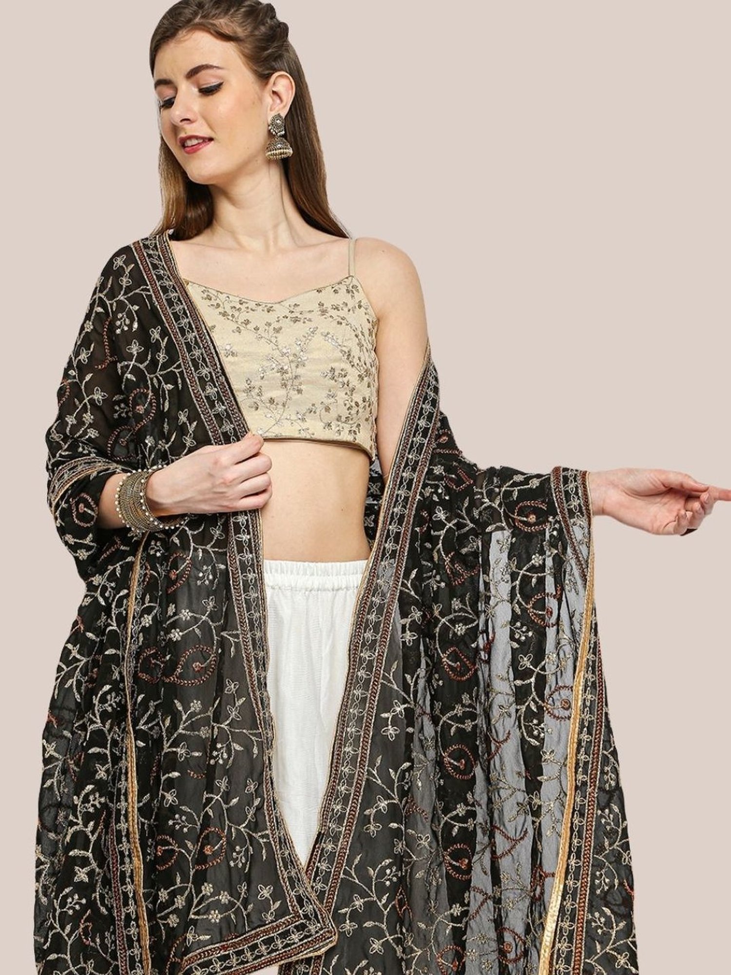 Dupatta Bazaar Black Embroidered Dupatta