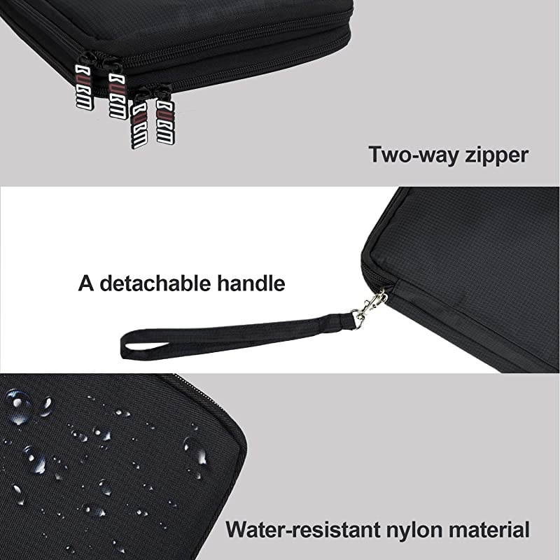 Double Layer Electronics Organizer/Travel Gadget Bag For Cables,Memory Cards,Flash Hard Drive and More,Fit For iPad Or Tablet(Up To 9.7")--Large, Black