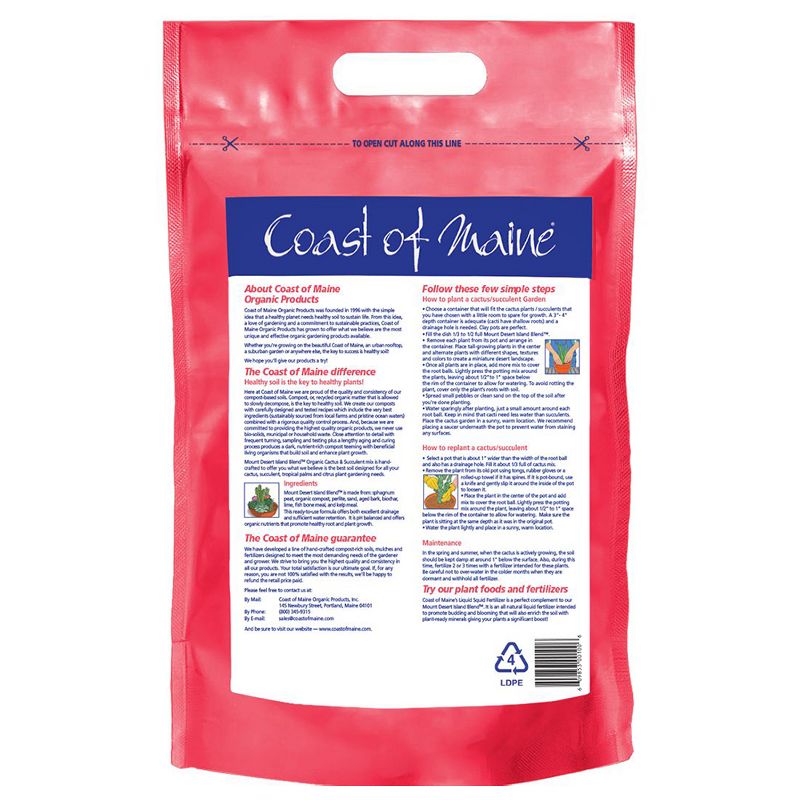 Coast of Maine Indoor Outdoor Mount Desert Island Blend Organic Cactus and Succulent Potting Soil Mix with Beneficial Nutrients, 8 Quart Bag
