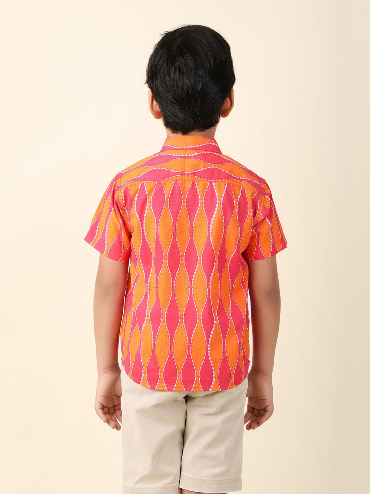 Fabindia Kids Pink & Orange Printed Shirt