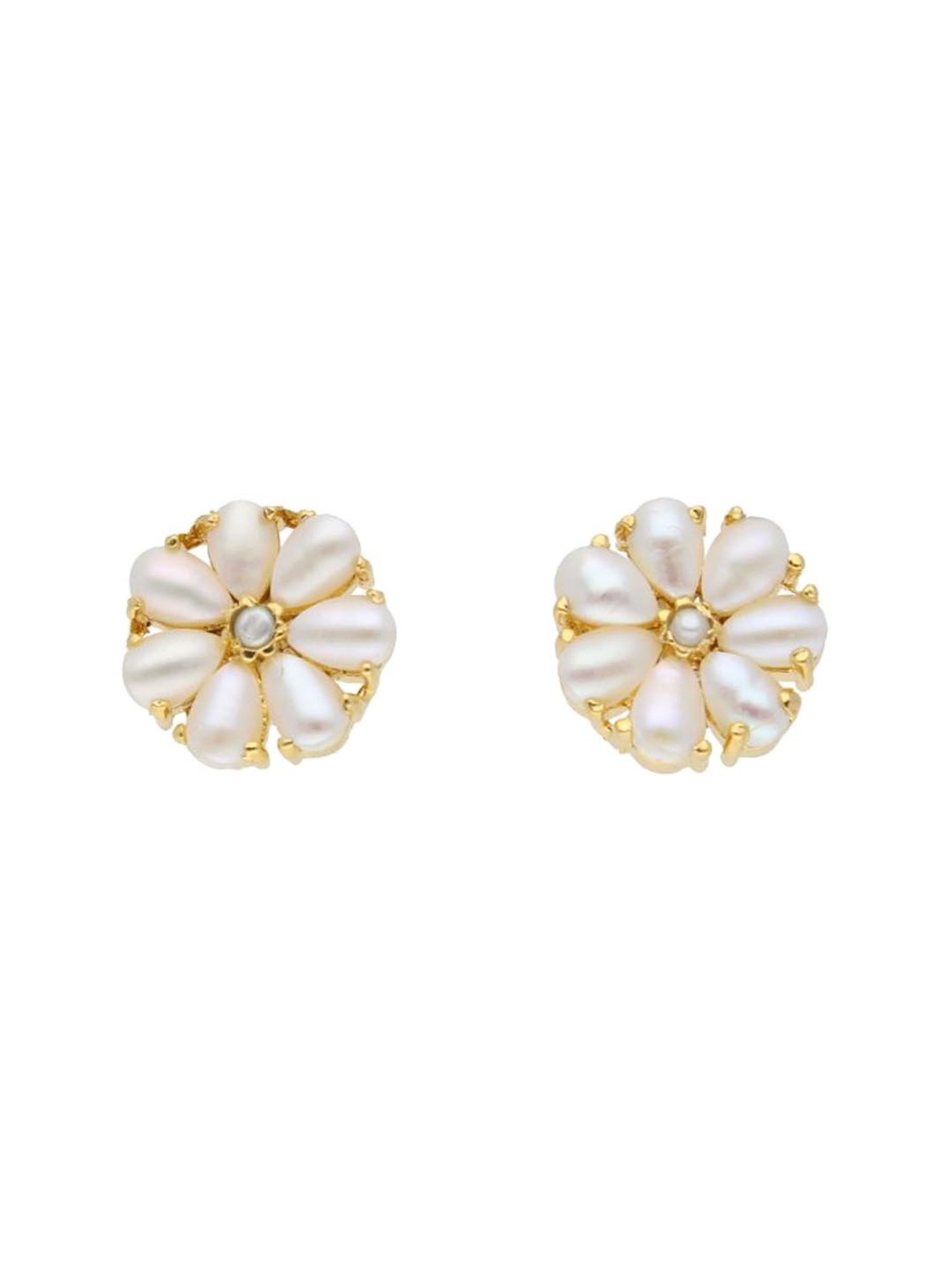 Sri Jagdamba Pearls Divine Golden & Pearl White Alloy Stud Earrings