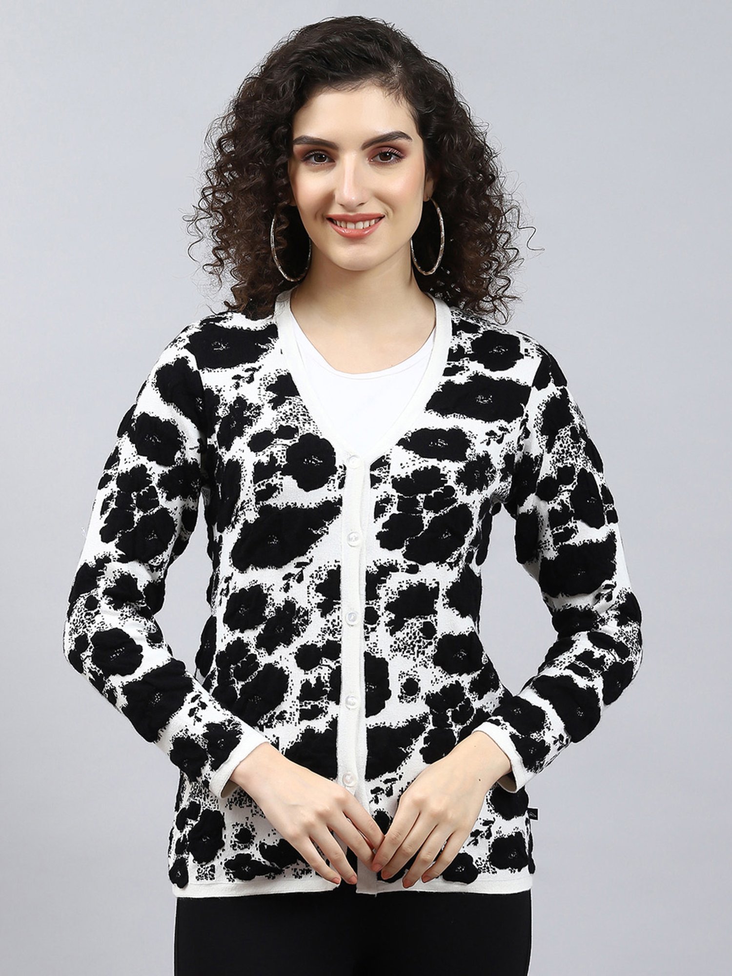 Monte Carlo White & Black Printed Cardigan