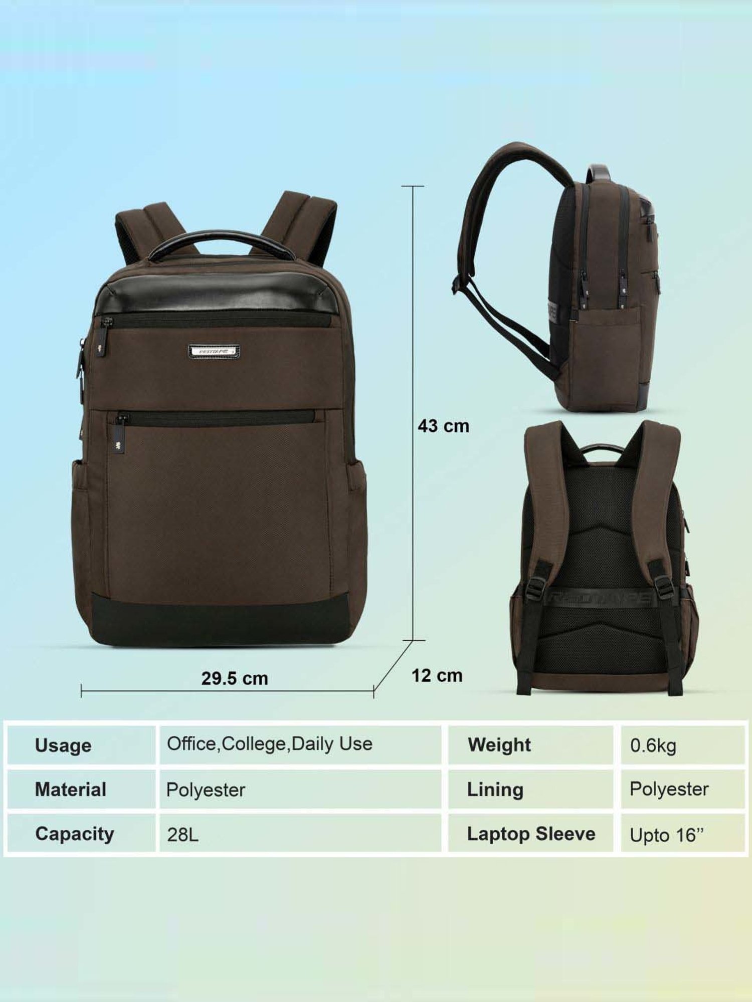 Red Tape 28 Brown Large Laptop Backpack