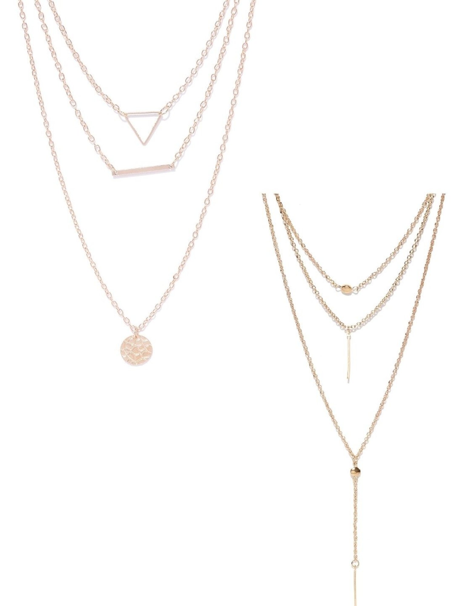 OOMPH Gold Tone Metal Multi Layered MultiStrand Delicate Fashion Necklace Pack of 2