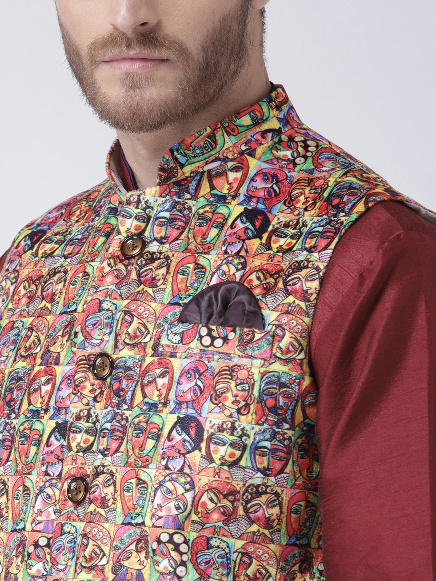 Hangup Plus Multicolor Regular Fit Printed Nehru Jacket