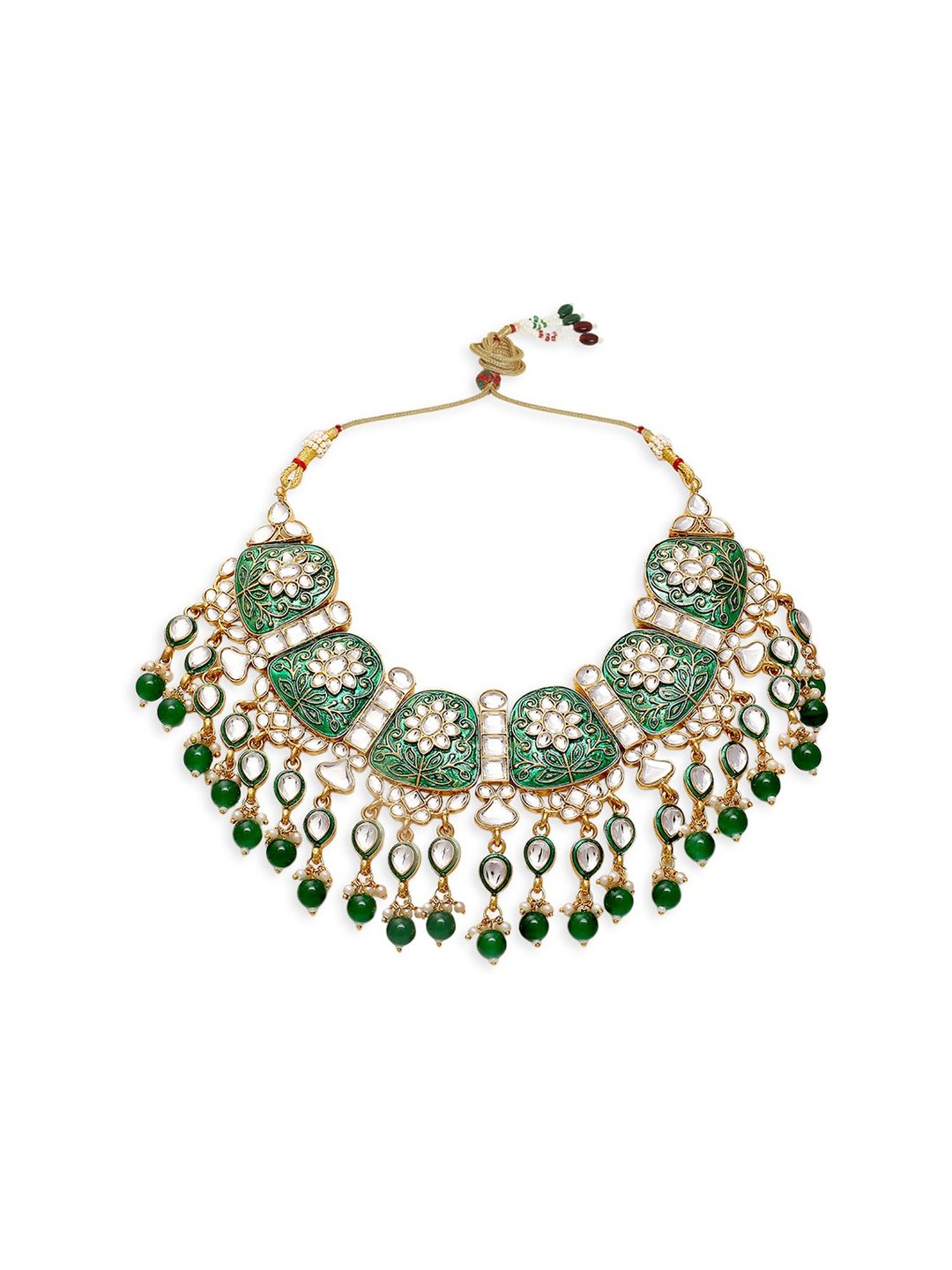 Oomph Green Meenakari Ethnic Necklace Maangtikka & Earrings Set