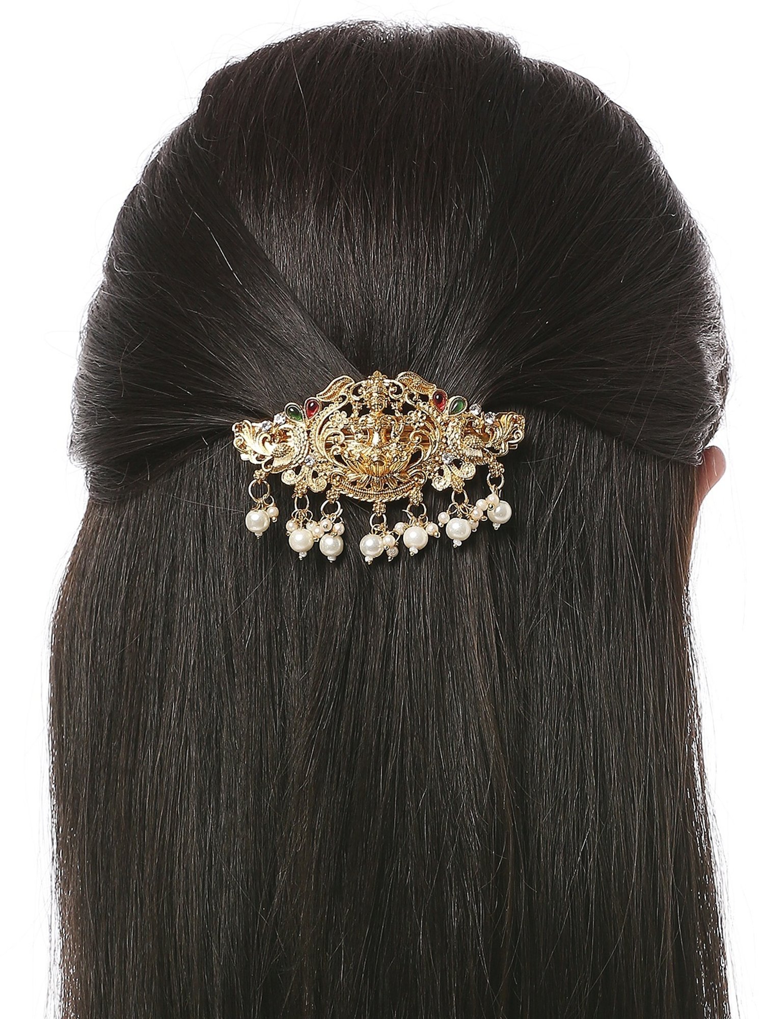 OOMPH Red Maroon & Green Ethnic Drop Jhumki Laxmi Hair Clip