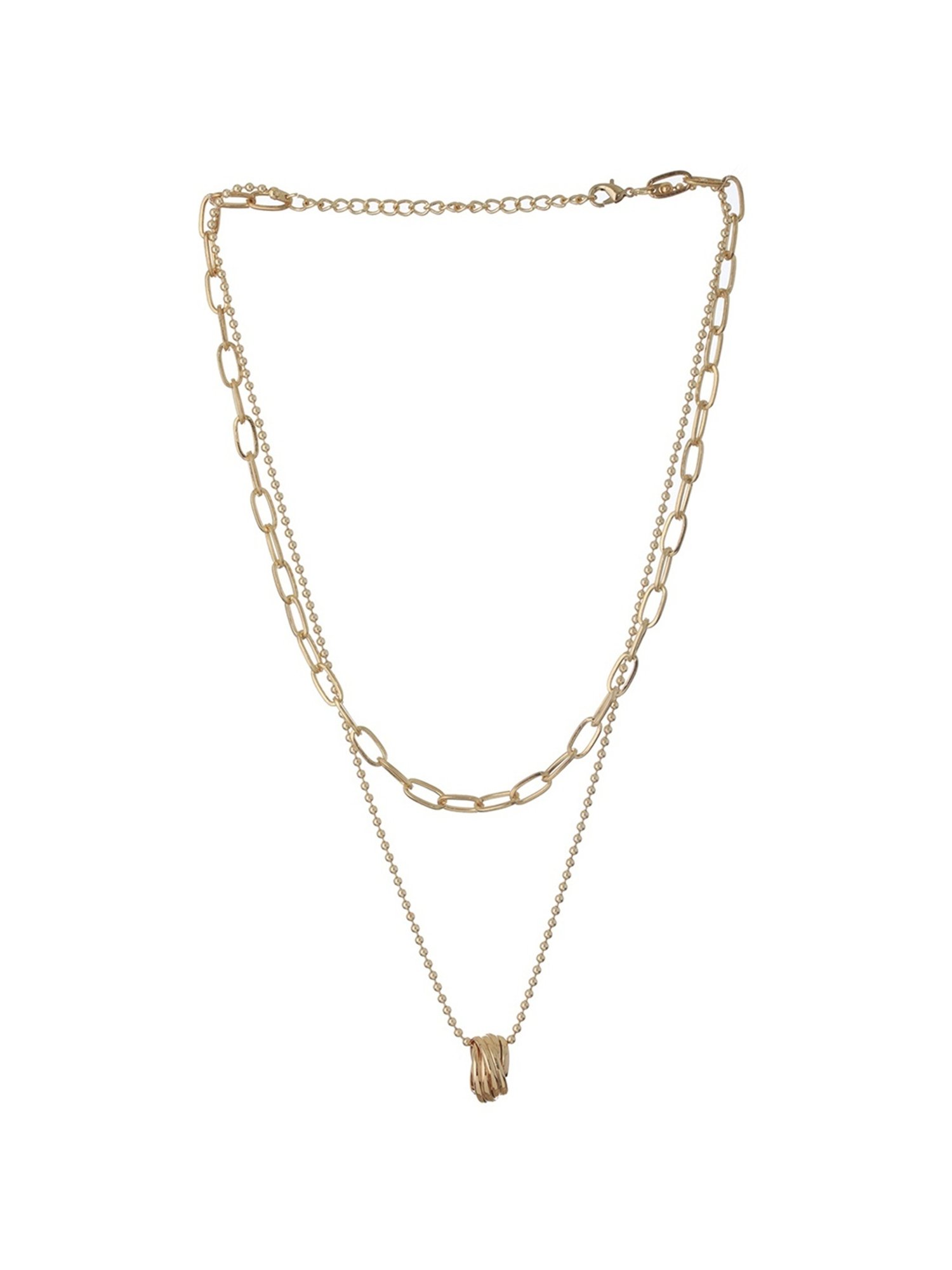 Prita by Priyaasi Dual Layered Beaded Link Ring Drop Gold-Plated Necklace