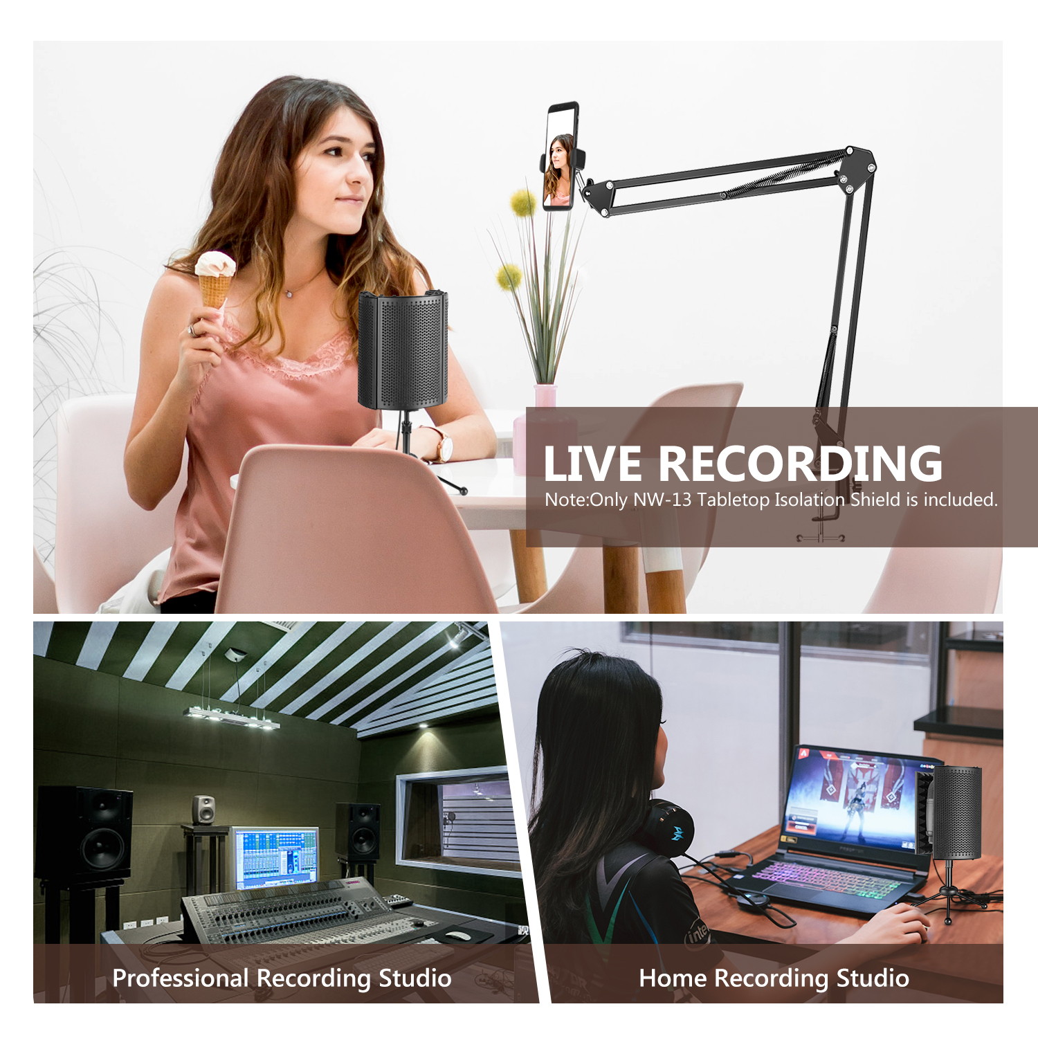 New Mic Microphone Suspension Boom Scissor Arm Stand Holder for Studio Broadcast