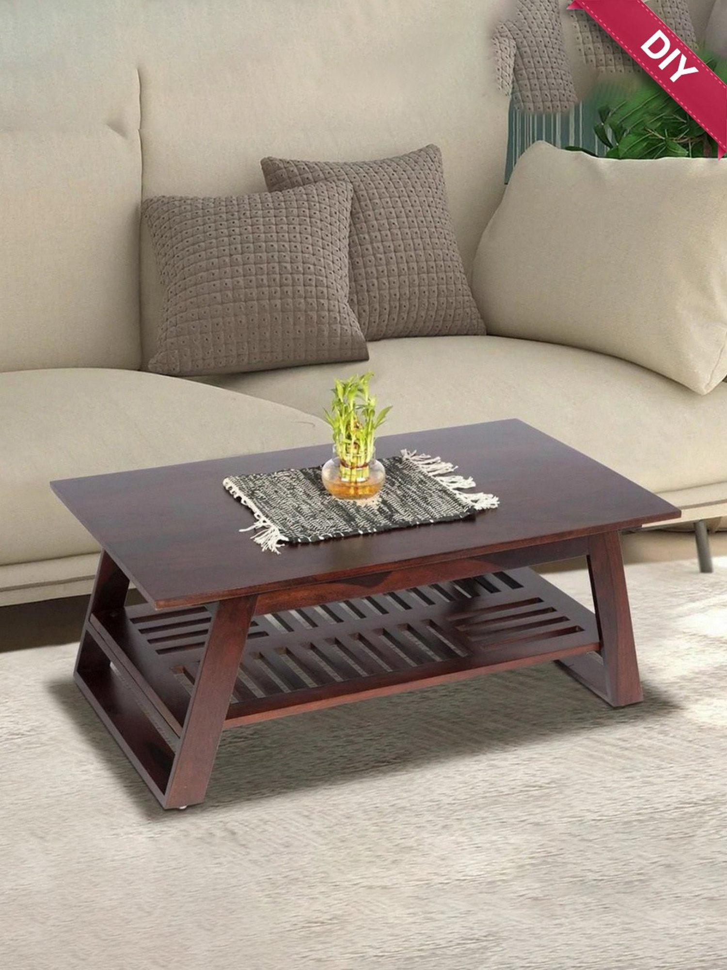 Ikiriya Alison Dark Brown Wood Coffee Table Dark Walnut Finish
