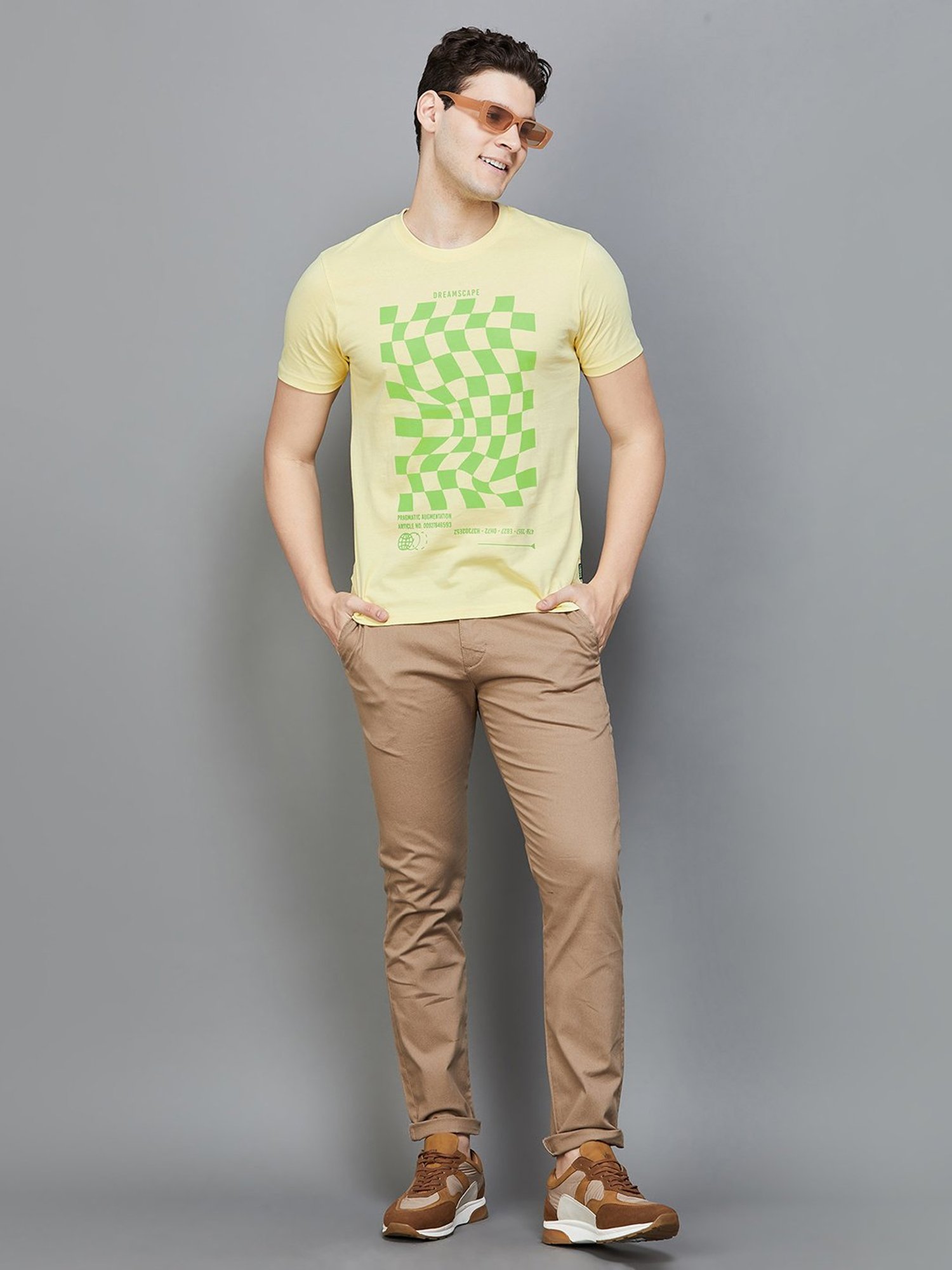 BOSSINI Yellow Regular Fit Printed Crew T-Shirt