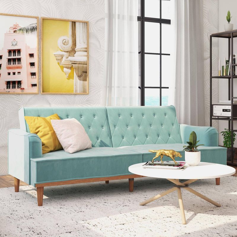 Stella Vintage Convertible Sofa Bed Futon Teal Velvet - Mr. Kate