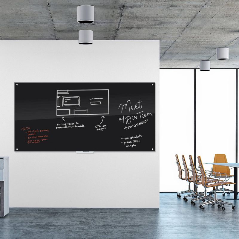 U Brands 96"x48" Glass Dry Erase Board Frameless Black Surface