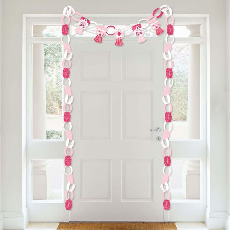 Big Dot of Happiness It's a Girl - 90 Chain Links and 30 Paper Tassels Decoration Kit - Pink Baby Shower Paper Chains Garland - 21 feet