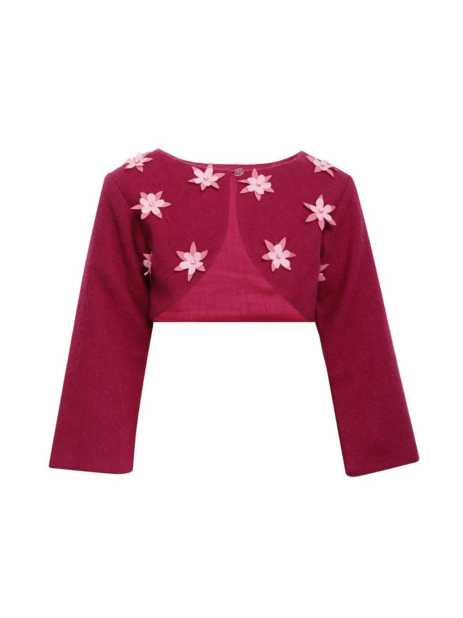 A Little Fable Kids Magenta Applique Shrug