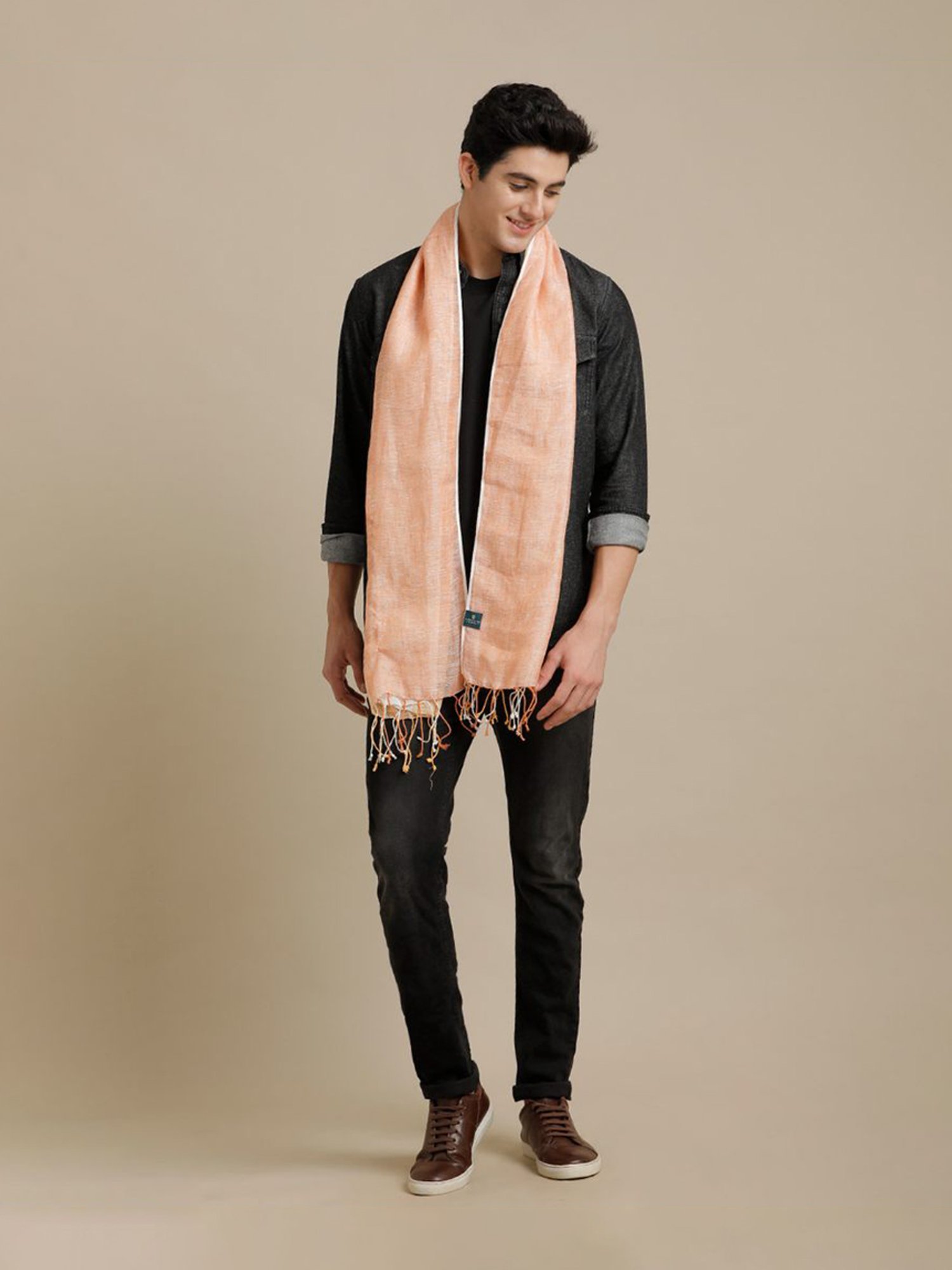 Linen Club Orange Pure Linen Stole