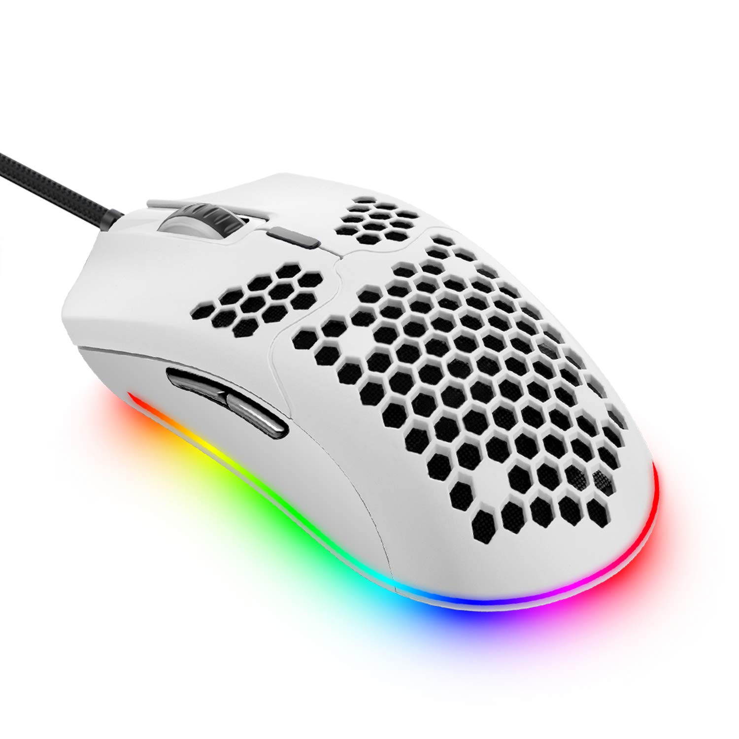 Lightweight Wired Gaming Mouse with 7 Button 26RGB Backlit Programmable Driver PAW3325 12000 DPI Optical Sensor Ultralight Ergonomic 65G Honeycomb Shell Ultraweave Cable for PC Xbox PS4 Gamer