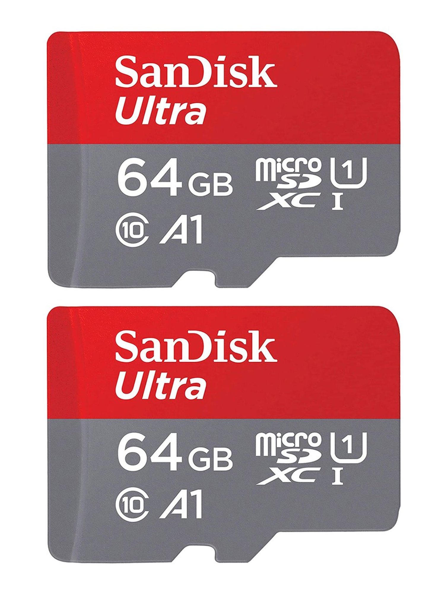 SanDisk Ultra SDSQUA4-064G-GN6MN 64GB MicroSD UHS-I Card - Pack of 2 (Red/Grey)