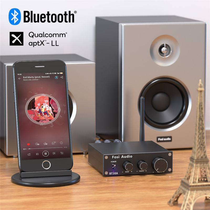 Bluetooth 5.0 aptX Stereo Audio Amplifier 2.1 Channel Receiver Class D Mini Hi-Fi Integrated Digital Wireless Amp with Bass & Treble Control 50W x2+100W x1 for Home Passive Speakers Subwoofer BT30A