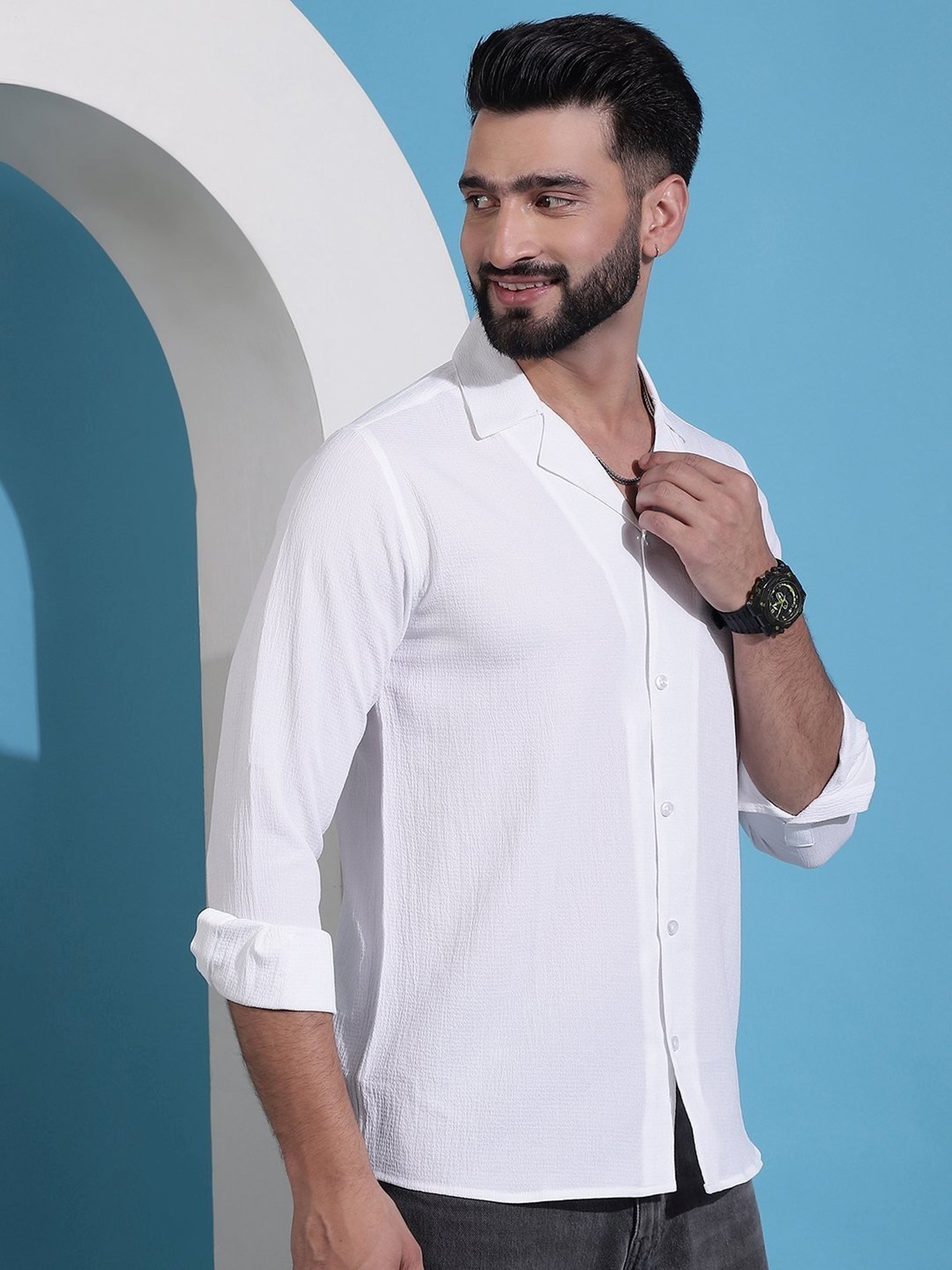 Indian Needle White Regular Fit Texture Shirt