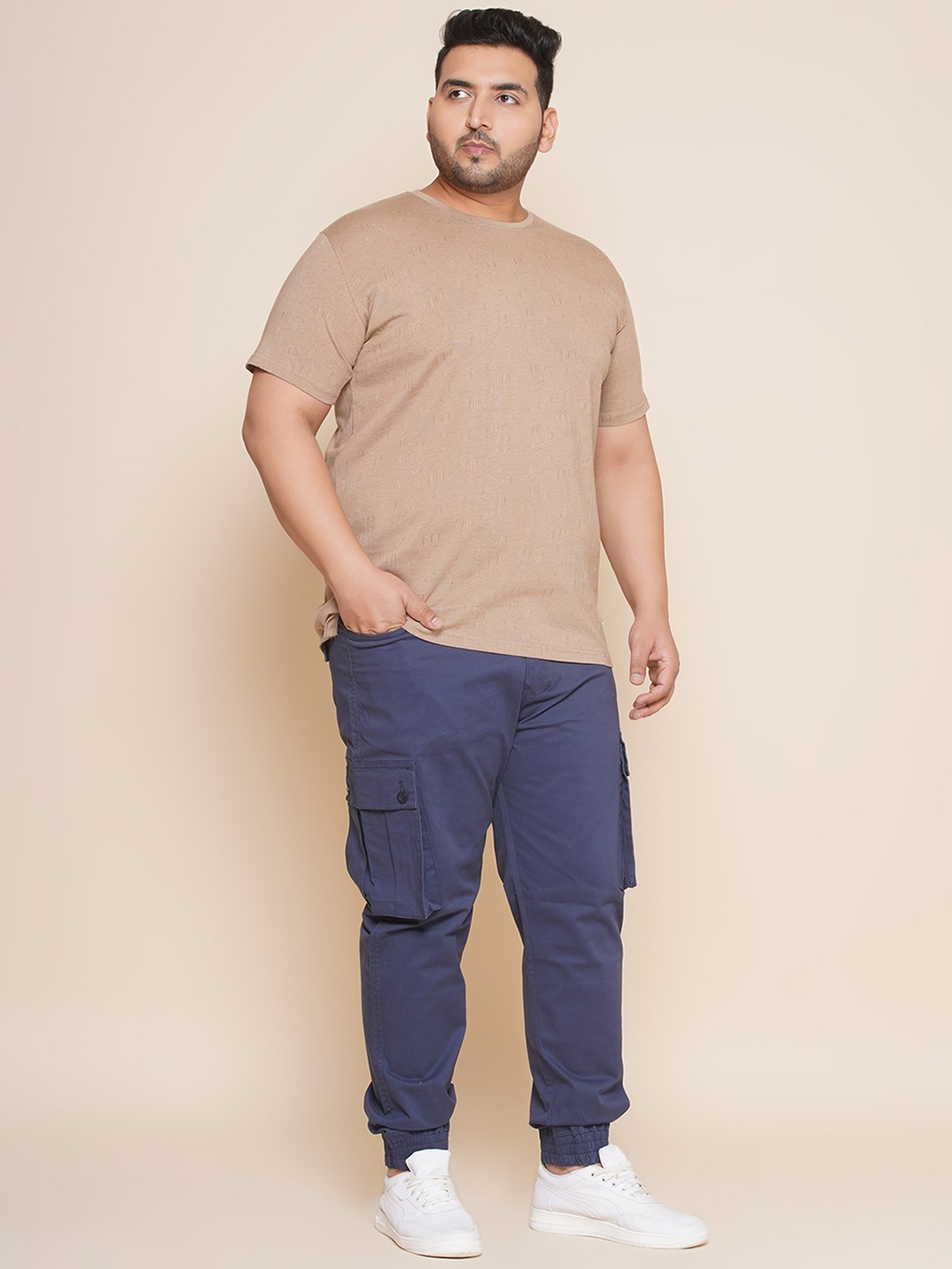 John Pride Navy Regular Fit Plus Size Cargo Joggers