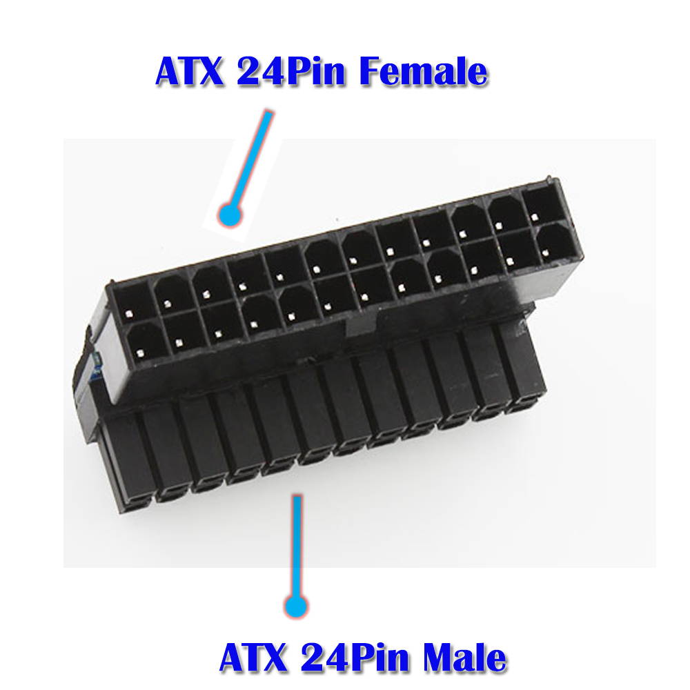 Vibob ATX 24 Pin Female to 24 pin Male Adapter for Desktop PC Power Supply(L angle)