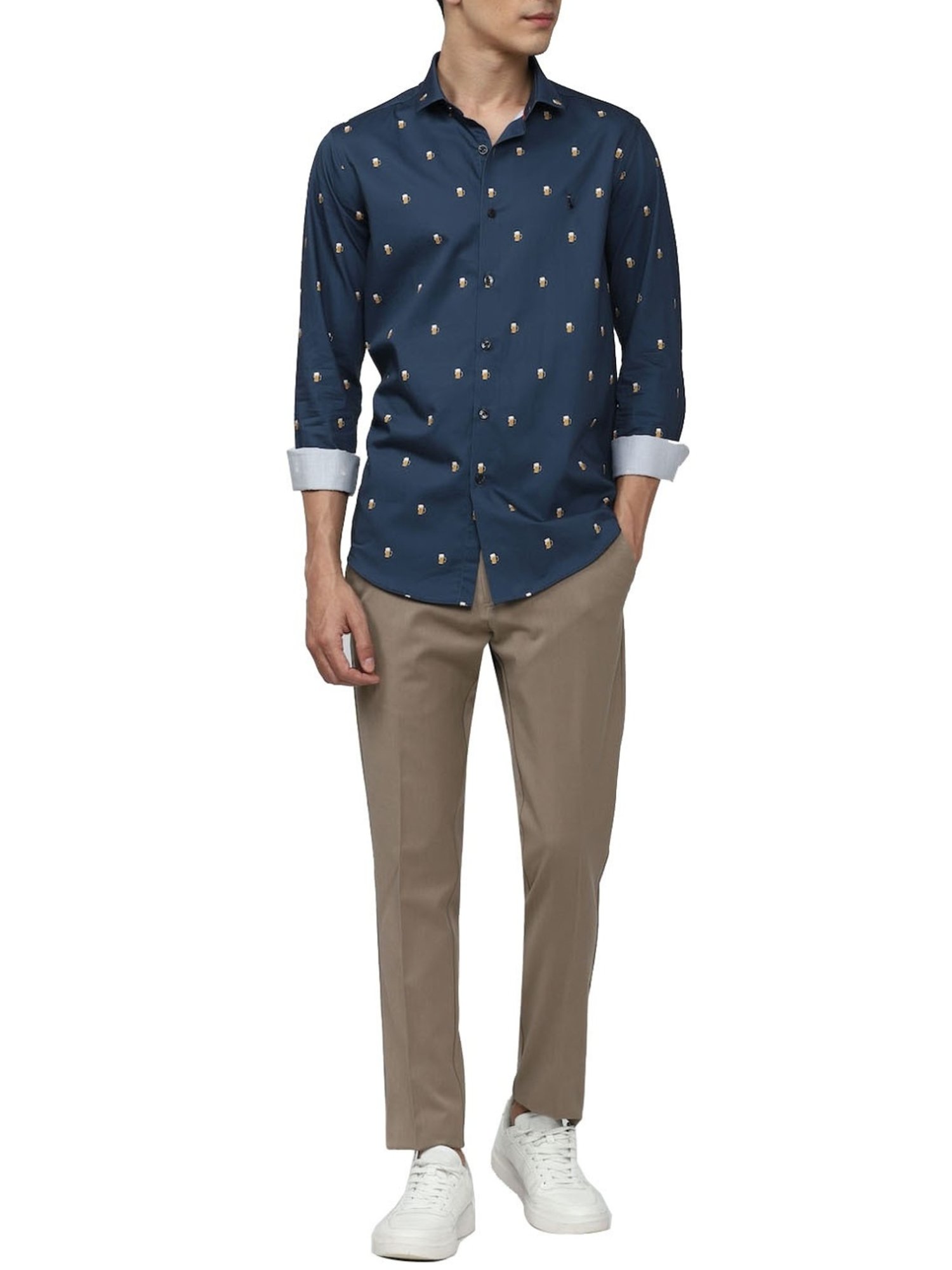 Simon Carter London Navy Printed Slim Fit Shirt