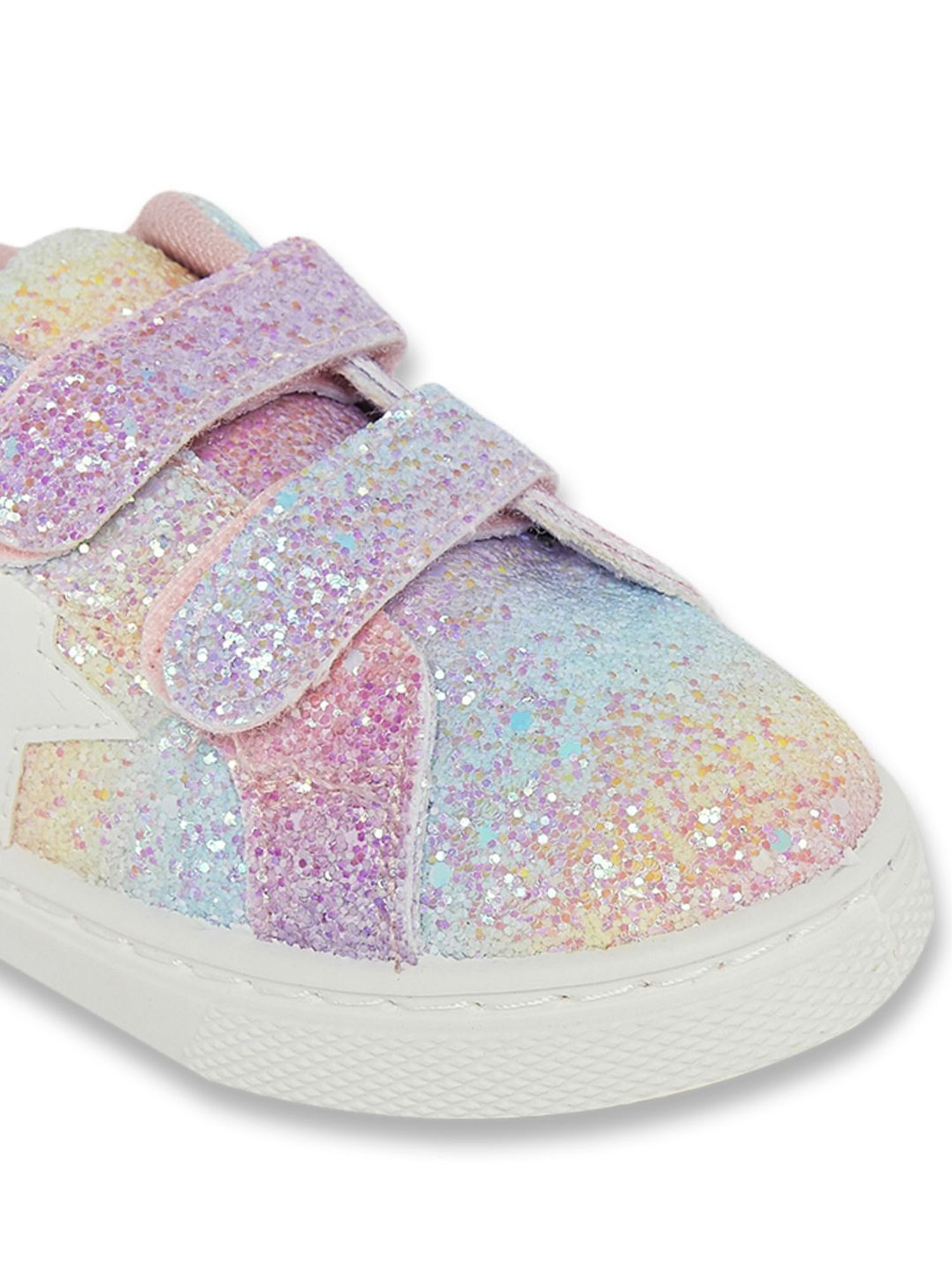 Tiny Bugs Girls Off White & Pink Party Wear Slip Ons