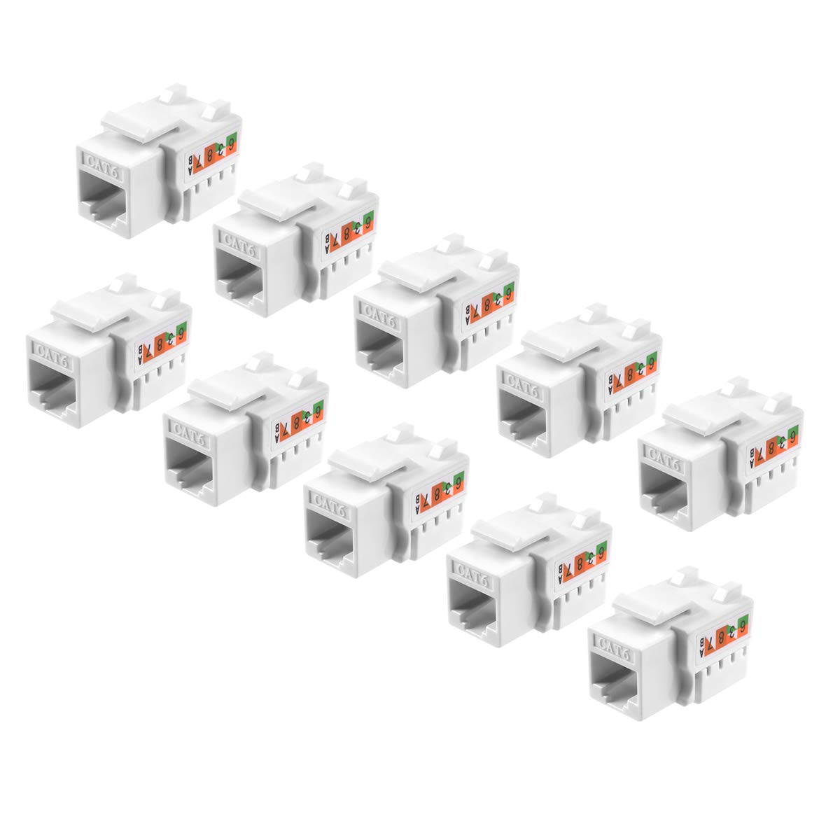 10-Pack RJ45 Keystone Jack Module Connector 568A/568B, Keystone Adapter Compatible Cat 6/5e/5 Connector,Cat6 Keystone Jack,RJ45 Female Connector,White