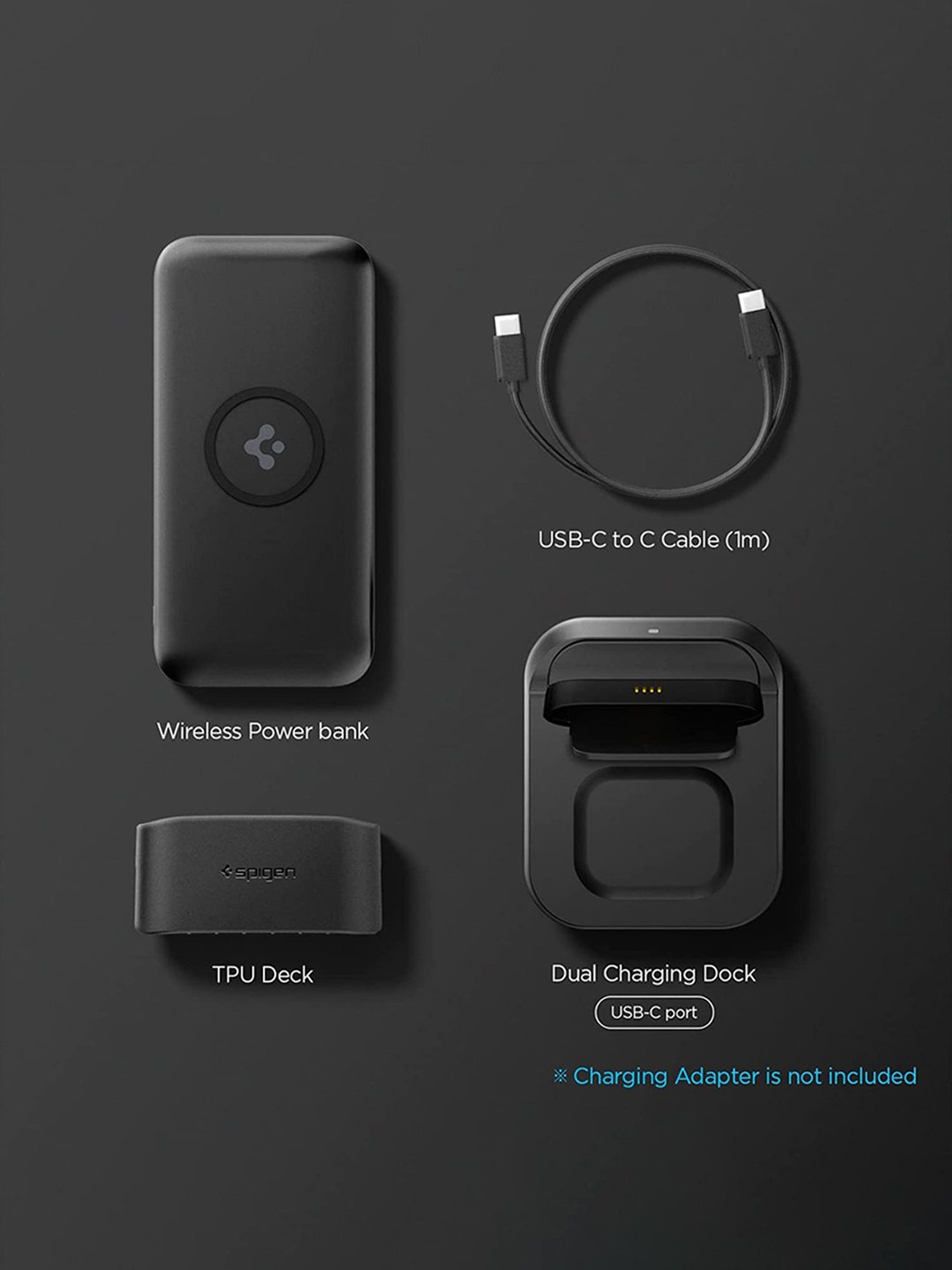 Spigen 5in1 10000 mAh Wireless Power Bank with USB-C Dual Charging Dock (Black)