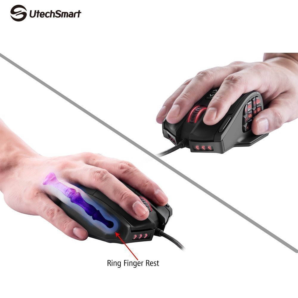 Gaming Mouse, UtechSmart Venus Gaming Mouse RGB Wired, 16400 DPI High Precision Laser Programmable MMO Computer Gaming Mice [IGN's Recommendation]  18 programmable buttons ,16 million LED color option