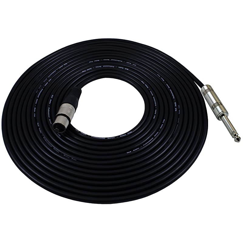25ft Mic Cable Cords - XLR Female to 1/4" TS Black Cables - 25' Mono Mike Snake Cord