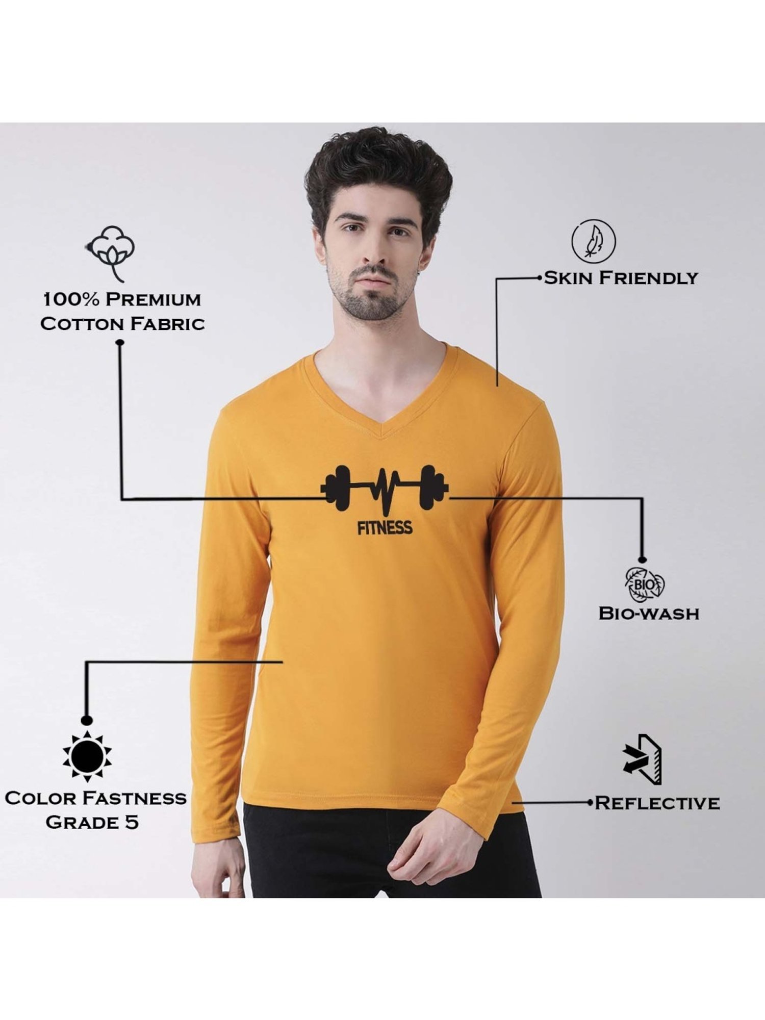 Friskers Mustard Cotton Slim Fit Printed T-Shirt