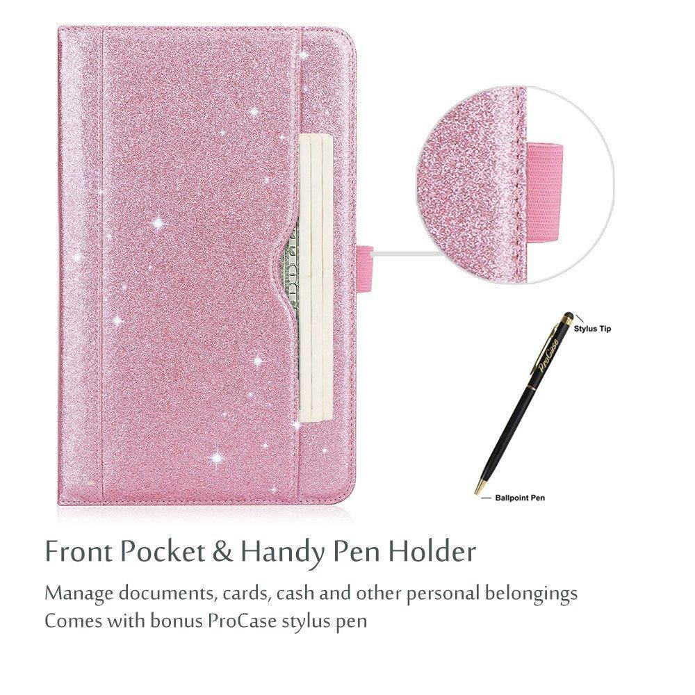ProCase Samsung Galaxy Tab A 10.1 Case - Stand Folio Case Cover for Galaxy Tab A 10.1" Tablet SM-T580 T585 T587 (NO S Pen Version), with Multiple Viewing Angles, Document Card Pocket -Glitter Pink