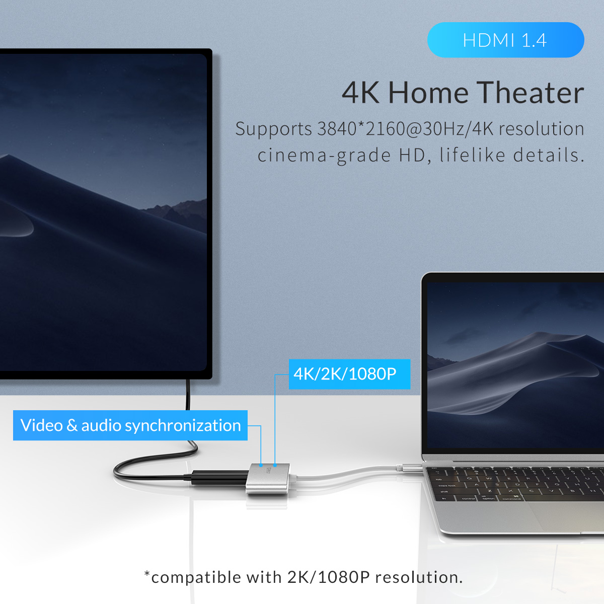 ORICO USB HUB USB C to 3.0 HUB  HDMI*1, USB3.0*1, Type-C*1 Adapter Aluminum Alloy USB Splitter for MacBook Samsung Galaxy S10 Huawei Mate 20 Pro