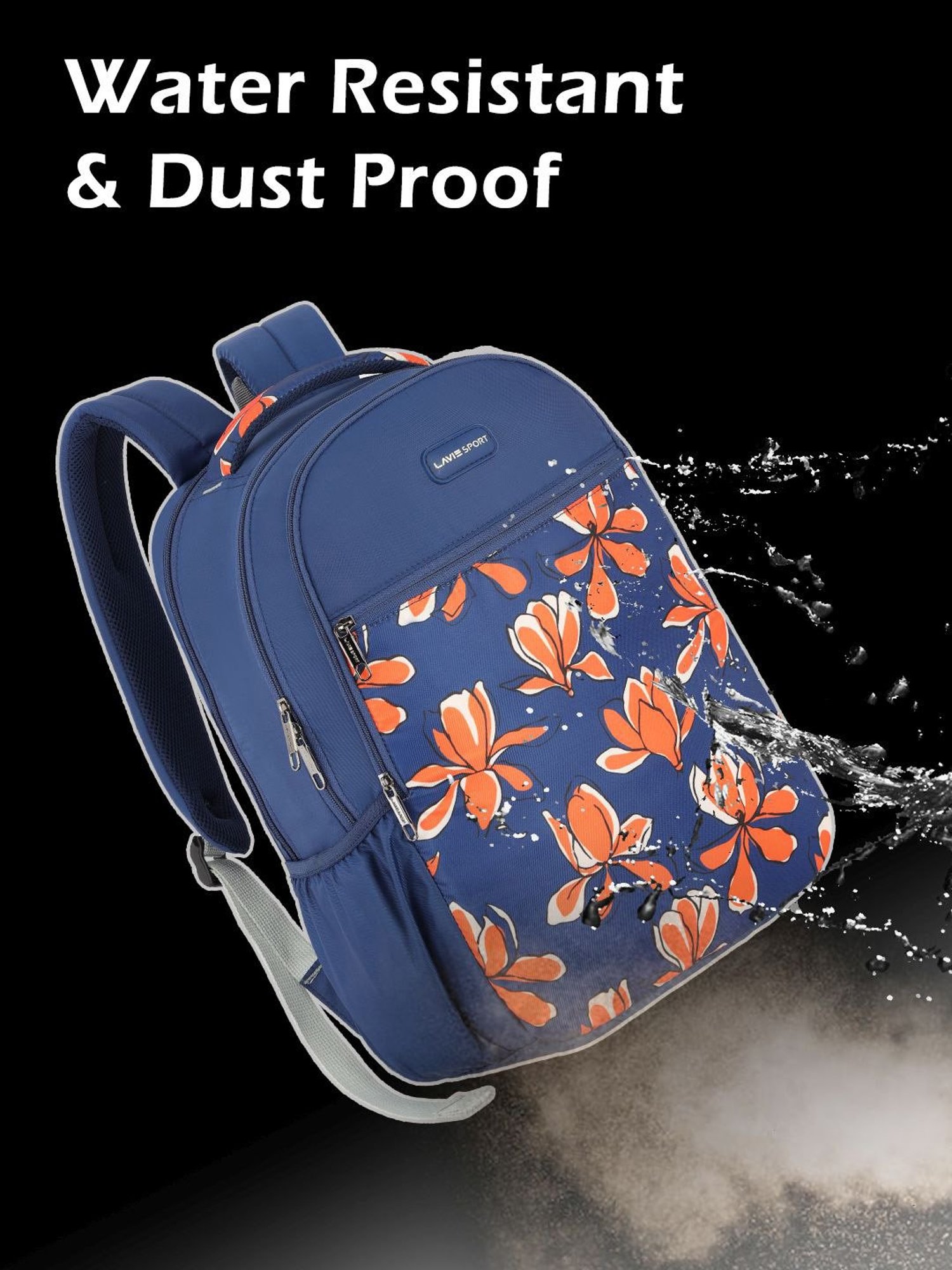 Lavie Sport Bloomy 26L Floral Printed School Backpack for Girls (Navy)