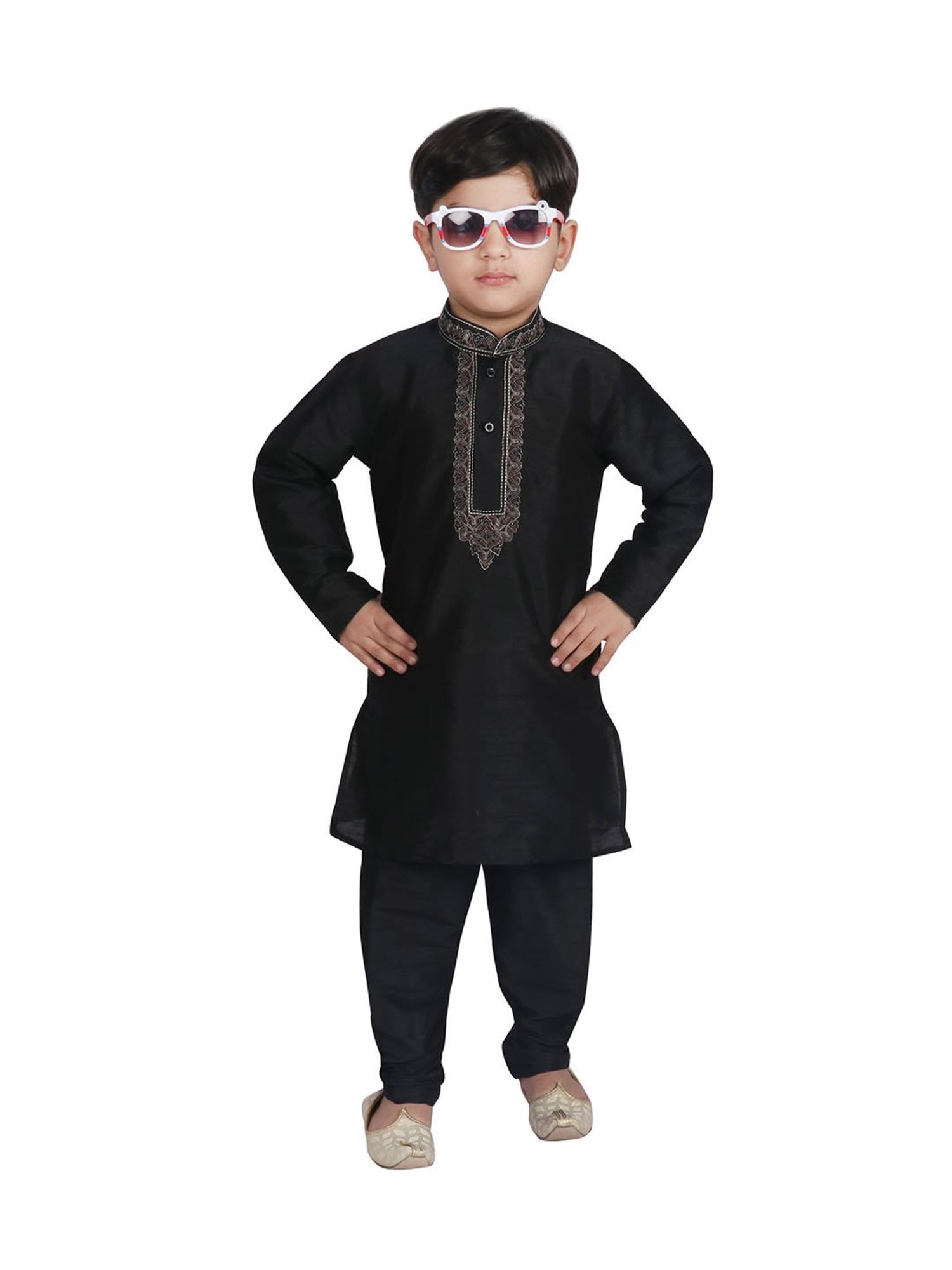 SG Yuvraj Kids Black Embroidered Kurta with Churidars