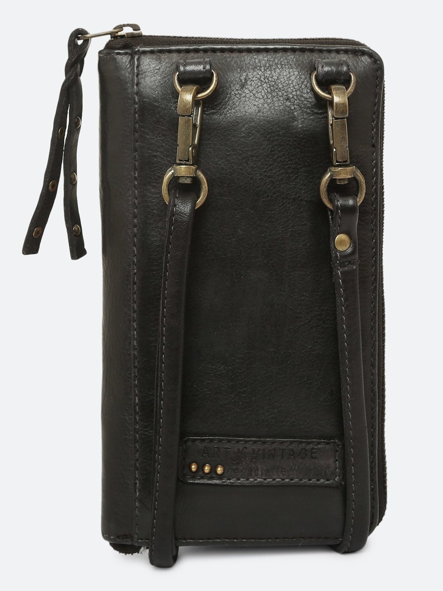 Art N Vintage Maria Black Leather Textured  Zip Around Wallet for Women