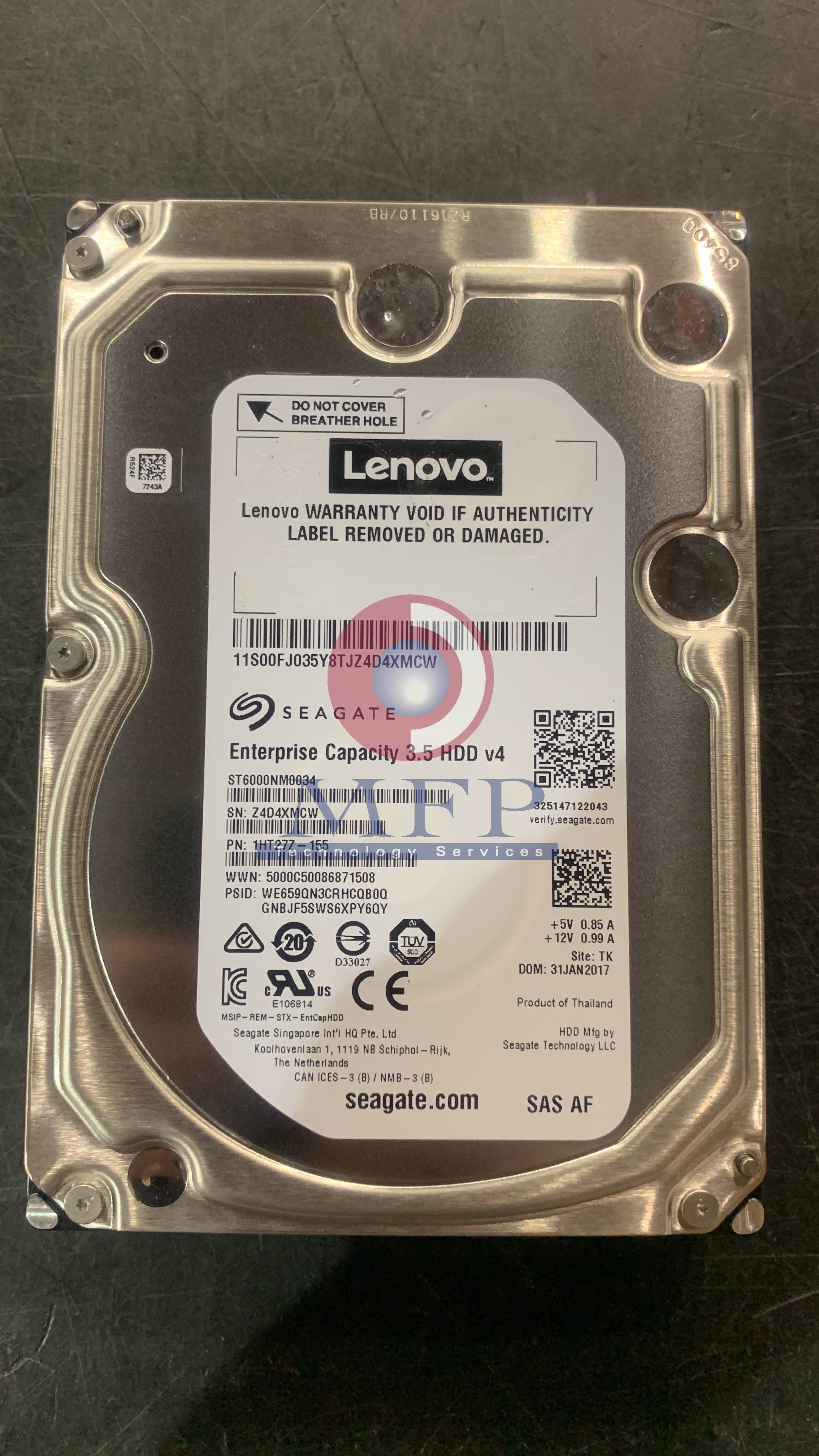 00FJ035 LENOVO ST6000NM0034	SEAGATE ENTERPRISE 6TB SAS 12G 72K 3.5" HDD ST6000NM0034