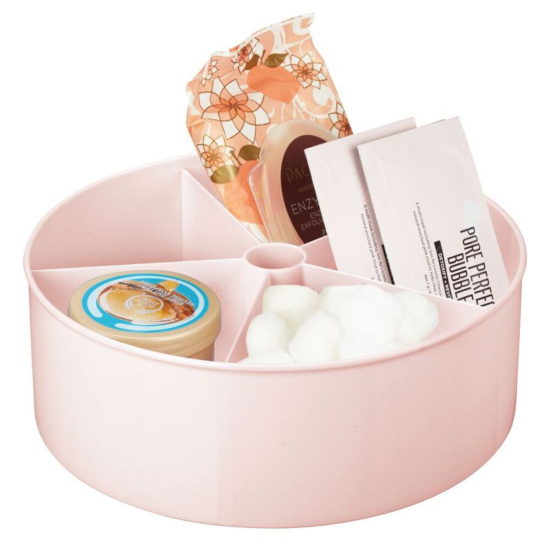 mDesign Divided Lazy Susan Turntable Storage Tray, 11.5" Round - Light Pink